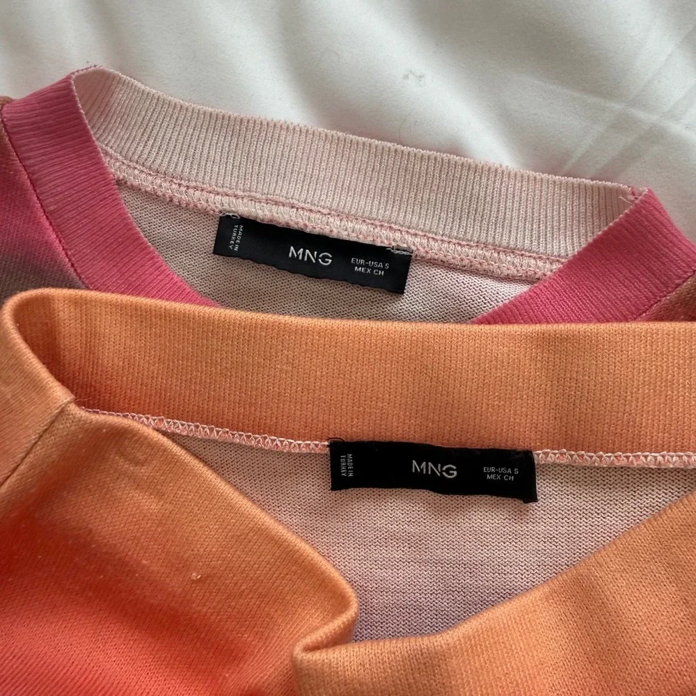 MNG Mango Pink Orange Ombre Stripe Knit Cropped Top and Midi Skirt Set Small